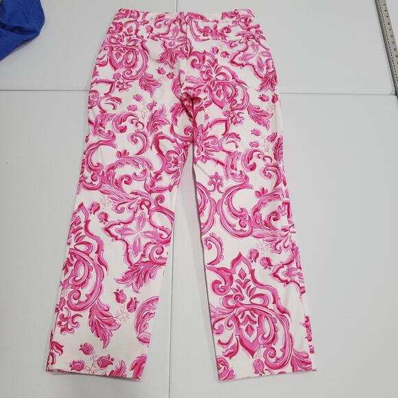 L'Agence Pants Womens 8 Pink White Baroque Print Cropped Trouser Dressy - Picture 2 of 9